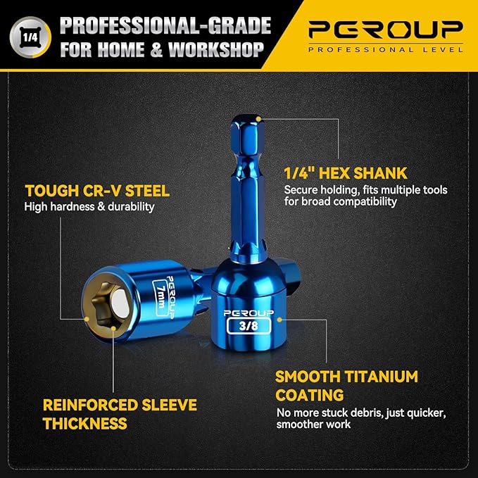 18 PCS Impact Magnetic Nut Driver Set, Metric & SAE Impact Driver Bit Set, 1/4 Inch Hex Shank Drill Socket Set, Nut Driver Set For Impact Drill