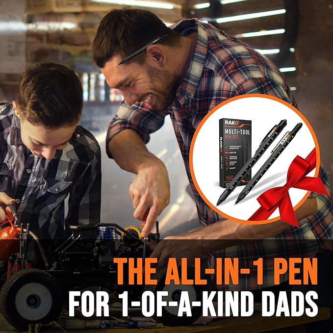 RAK Multitool Pen Gifts for Men, 2-Pack 11 in 1 Multitool Pen Set, Tech Cool Gadgets Stocking Stuffer Holiday Christmas Gifts for Dad, Husband, Grandpa, Him, EDC Tactical Pen Tool, Gift-Ready Box