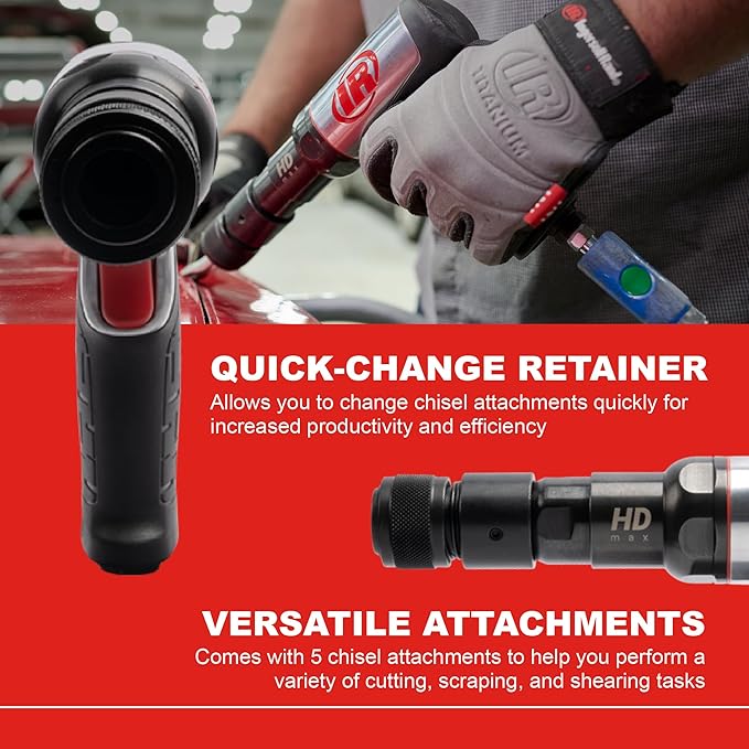 Ingersoll Rand 135MAXK Vibration Reduced Quick-Change Air Hammer 5-Piece Chisel Set, 2,600 BPM, 3" Stroke, Round Shank