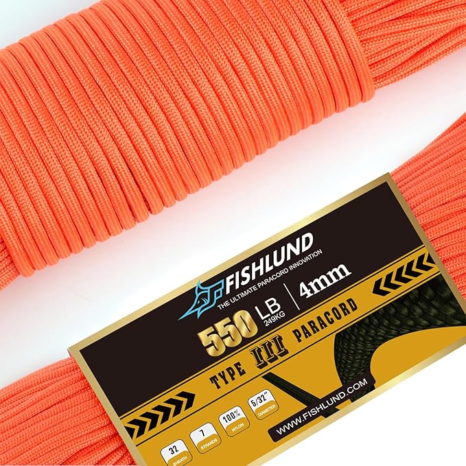 Paracord 550 lb, 7 Strand Paracord Rope 50ft 4mm, Nylon Parachute Cord for Camping, Neon Orange