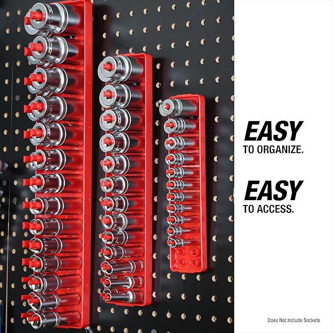 OEMTOOLS 22237 6 Piece SAE and Metric Socket Tray Set, SAE and Metric Socket Storage for Sizes 1/4", 3/8?? and 1/2" Drive, Socket Holders and Socket Organizer Tray for Toolbox, Red and Blue
