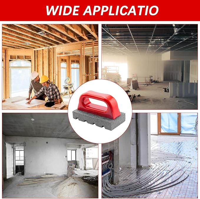 3 Pcs Rub Brick with Handle, Fluted 20-Grit Carbofrax Surface Concrete Tools Masonry Tools Smoothing Cleaning Removing Marks Tool (Red)
