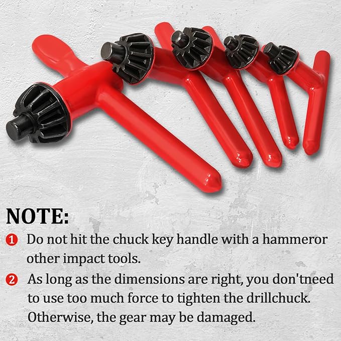 Hakkin Drill Press Chuck Key 5 Sizes, Chuck Press Wrench Key for Electric Drill Clamping Tool, Replacement Drill Clamping Wrench of 6mm, 10mm, 13mm, 16mm, 20mm in Diameter Red Tighten Drills Chucks