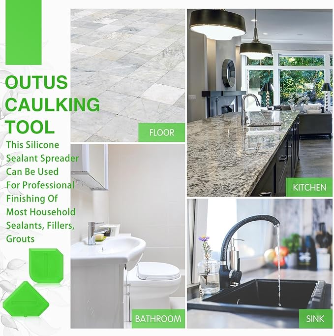 Outus 2 Pieces Caulking Tool Set Silicone Sealant Grout Tool for Kitchen Bathroom Floor Sealant Sealing (Light Green)