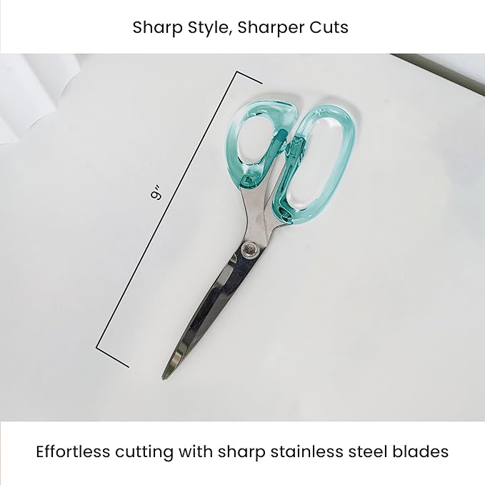 OfficeGoods 9??Stainless Steel Acrylic Scissors for Office and Home - Aesthetic and Sharp All Purpose Scissors, Perfect for Sewing, Arts and Crafts - Green Silver Metal