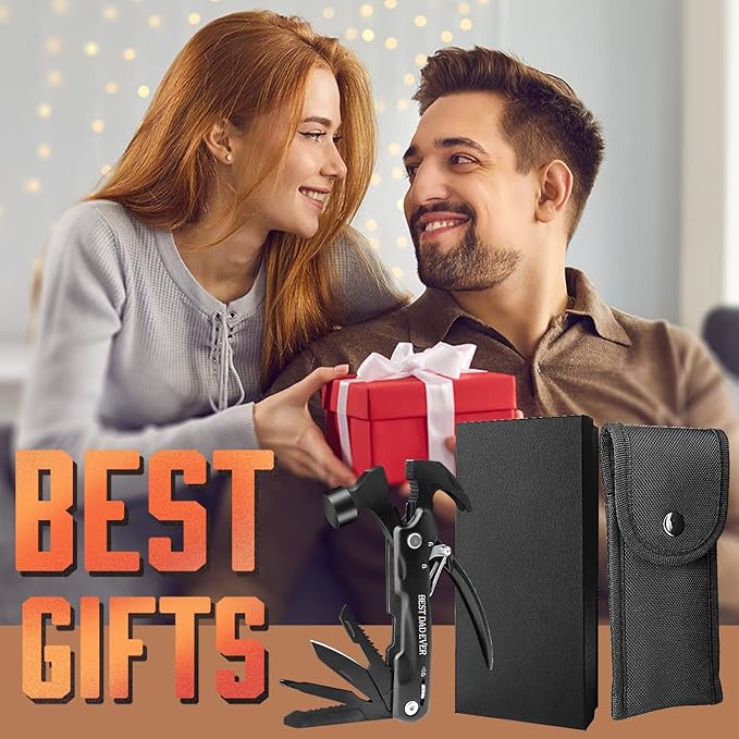 Custom Gifts For Men, Hammer Multi Tool 12 In 1, Camping Gear Survival Gadgets, Dad, Husband, Boyfriend, Grandpa, Grandson, Uncle, Brother, Groomsman, Anniversary Father's Day Birthday Valentines Gift