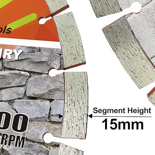FEWELL14 Inch Diamond Concrete Saw Blade,15mm Segment General Purpose Blade Dry/Wet Cutting Concrete Masonry Brick Block Stone with a 1"-20mm Adapter