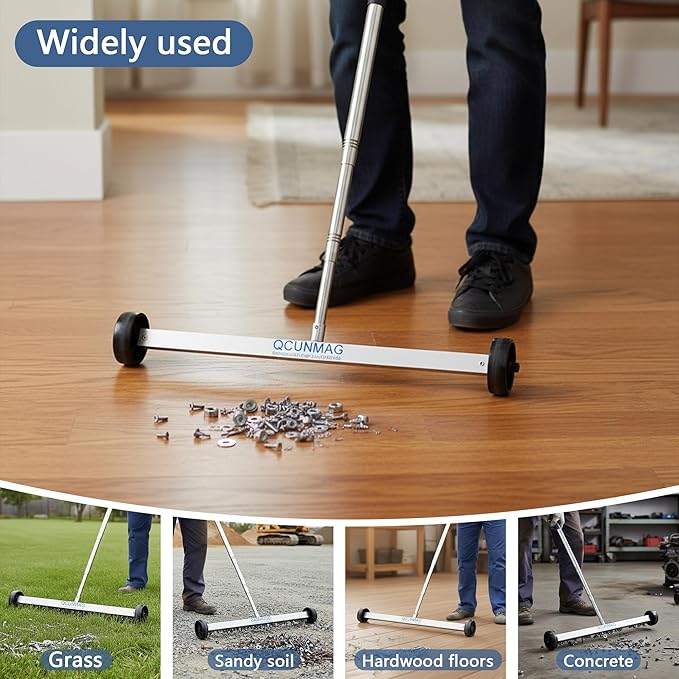 Rolling Magnetic Sweeper with Wheels - 20-Inch Heavy Duty Magnet Roller to Pick Up Nails with Telescoping Handle, 13LB Capacity for Workshop, Garage, Yard & Construction Cleanup