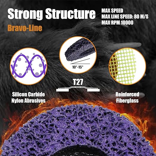 Merryland Strip Disc 5 inch Paint Rust Remover Disc for Angle Grinder, 5inch Purple Strip Wheel 10 Pack, Stripping Wheel Stripper Wheel INOX Stainless Steel Iron Universal, Bravo-Line SB208114-10