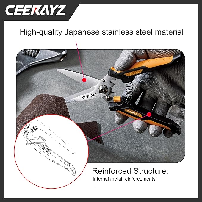 8" Scissors All Purpose, Heavy Duty, Multipurpose, for DIY Projects, Office, Production Lines, Pruning, with Protective Sheath (Brown/Yellow)