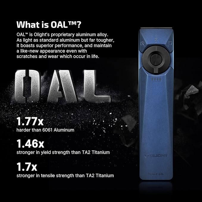 OLIGHT Arkfeld Ultra 1400 Lumens EDC Flat Flashlight, Rechargeable Pocket Light with White LED, UV, and Green Beam (Netural White (4000k~5000K), Navy Blue)