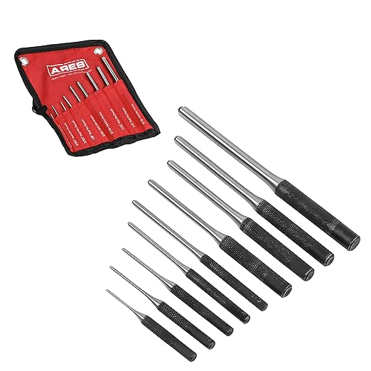 ARES 10021 ??9-Piece Roll Pin Punch Set ??Durable Heat Treated and Drop Forged Steel Pin Punches with Pouch -Ideal for Automotive Repair, Gunsmithing, Craft Work, and Jewelry Repair