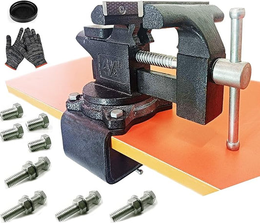 MYTEC 2-In-1 Work Bench Vise, Upgraded Multi-Purpose Table Vice, Universal Rotate 270째Work Clamp-On Vise, 4.5" black