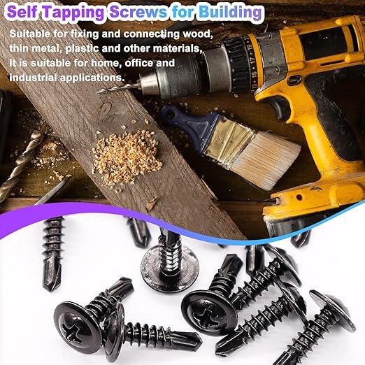 mxuteuk #8 Self Tapping Screws,410 Stainless Steel Self Tapping Screws for Metal,Modified Truss Head Self Drilling Screw (1/2",5/8",3/4",1",1-1/4") Sheet Metal Screw for Metal (115PCS)
