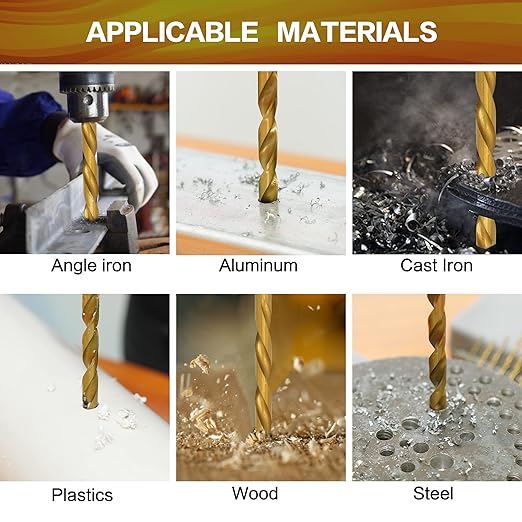 13 Pcs Titanium Coated Twist Hex Shank Drill Bit Set, 135 Degree Tip HSS Impact Drill Bit Set with Storage Case for Metal, Aluminum, Steel, Wood, Plastic, Quick Change Design 1/16" to 1/4"