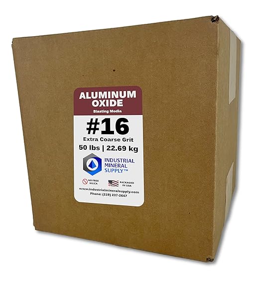 Aluminum Oxide - 50 lbs. or 22. 69 kg. - Sand Blasting Abrasive Media for Sandblasters, Sandblast Guns and Blast Cabinets (#16 Grit - Extra Coarse)
