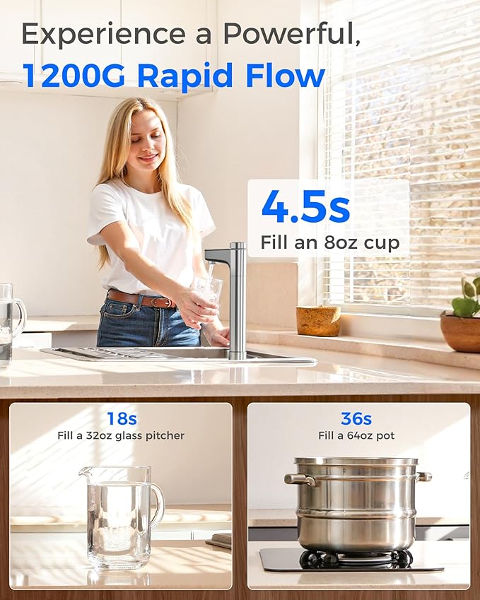 Waterdrop X12-Alkaline Mineral pH+ Reverse Osmosis System, NSF/ANSI 42&58&372 Certified, 1200 GPD RO Water Filter, 11-Stage Filtration Tankless RO System, 3:1 Pure to Drain, UnderSink, BPA Free