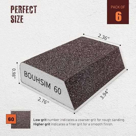 Sanding Sponge,Washable and Reusable Handmade Sandpaper Block竊똙ersatile Sanding Blocks for Wood, Drywall & Metal竊똕andpaper Blocks Pads Perfect for Smooth finishes (6 Pack 60grit)