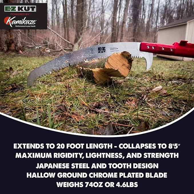 EZ Kut Professional Pole Saw 20??Extendable - Manual Pole Saw for Tree Trimming. Branch Cutter with Double Hook for Branch Removal - Best Tree Pruner. Tree trimmer pole saw. Since 1988