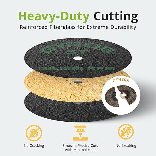 GYROS Cut-Off Wheels for Rotary Tools ??2.5??Super-Tensile Fiberglass Reinforced, 12-Pack | Cuts Stainless Steel, Titanium, Nickel, Carbon & Chrome Alloys | Made in USA 11-42502/12