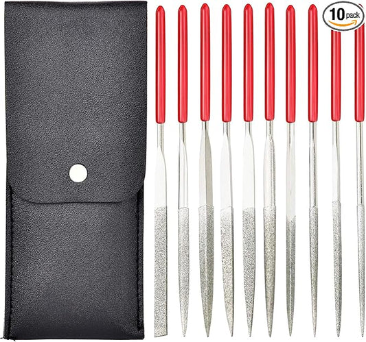 10pcs Mini Diamond Needle Files,Packed in Synthetic Leather Case,for high Precision Sanding Work on Wood,Plastic,Metal and Jewelry Carving
