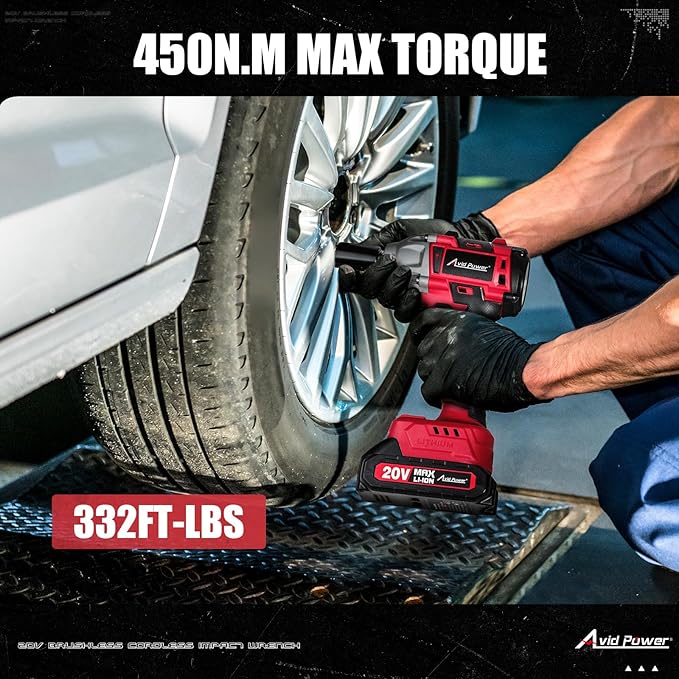 AVID POWER Impact Wrench, 1/2??Impact Gun Max Torque 332 Ft-lbs (450 N.m), 20V Cordless Impact Wrenches with 2.0 Ah Battery, 2 Variable Speeds, 4PCS Impact Sockets, Charger, Tool Bag