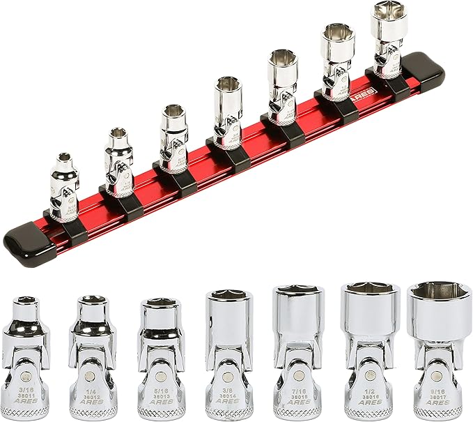 ARES 39014 ??7-Piece 1/4-Inch Drive SAE Universal Flex Socket Set ??6-Point Sockets from 3/16-Inch to 9/16-Inch - Universal Joint Flex Design For 360 Degree Access ??High Visibility Laser Markings