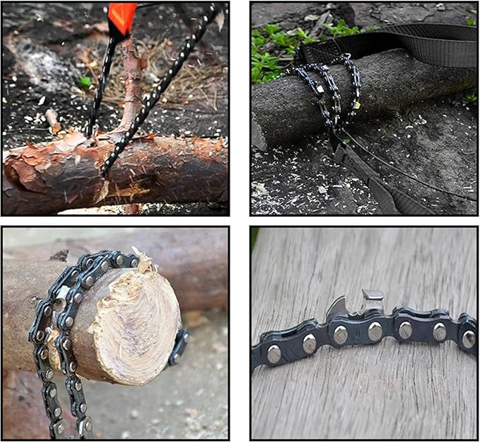 Survival Pocket Chain Saw 24 Inch with Teeth Blades Heavy Duty Steel Rope Chainsaw, 11 Teeth Compact Wood Cutting Hand Saw Tools for Outdoor Camping Hiking Hunting Tree Trimming Firestarter