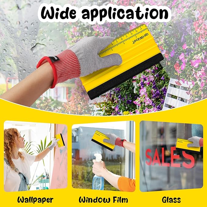 TECKWRAP 2 PCS Professional Plastic Felt Squeegee for Vinyl Decals, Inkjet Vinyl Sticker Paper, and Wallpaper - 6"x2.9"Decal Squeegee Tool, Scratch-Free Application (Yellow)