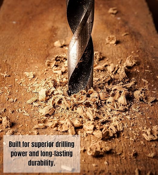 Baker and Bolt Extra Long 12" Brad Point Drill Bit Set for Wood High-Speed Steel Wood Drill Bits Set Titanium Coated Pack of 10 with Storage Sleeve (10 Pcs Brad Point 12" Long 1/8"-1/2")