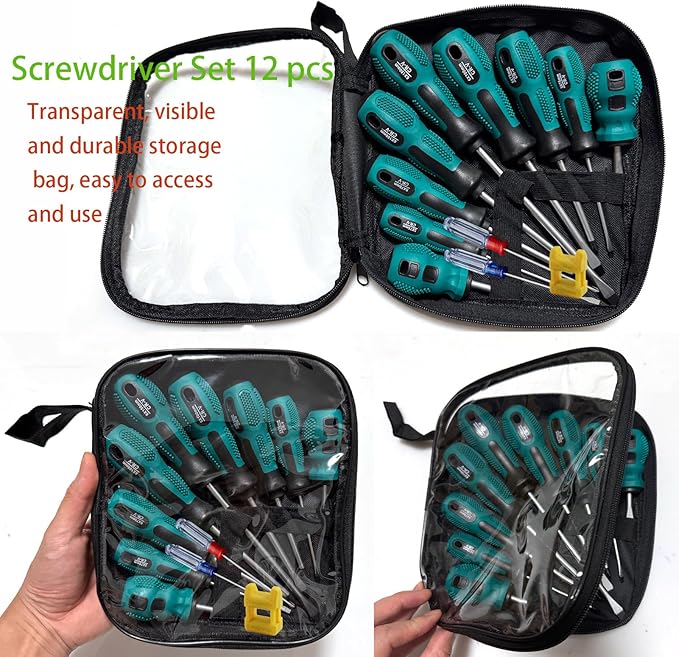 12-Piece Magnetic Screwdriver Set: 5 Phillips & 7 Flathead Slotted Precision with Case for DIY, Home Improvement, Electronics, Automotive‌