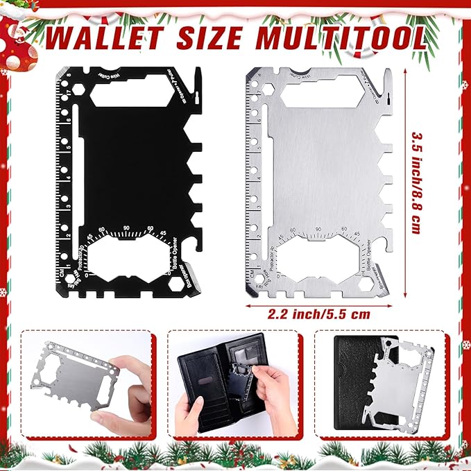 Cholemy 12 Pcs Credit Card Wallet Multitool 46 in 1 Metal Stainless Steel Survival Pocket Tool Multipurpose Bottle Opener Bulk for Men Christmas Stocking Stuffer Gift(Black, Silver,Classic Style)