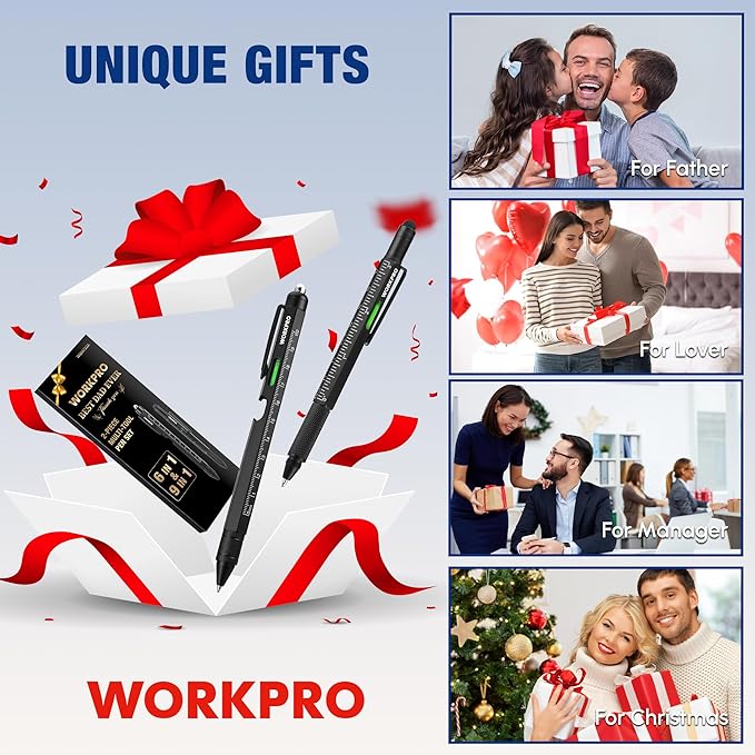 WORKPRO Father's Day Gifts for Men, 9 Functions Multi-tool Pen Set, Birthday Gifts for Who Have Everything, Cool EDC Gadgets for Men, Stocking Stuffers, for Dad Grandpa Husband Him Adults Boyfriend