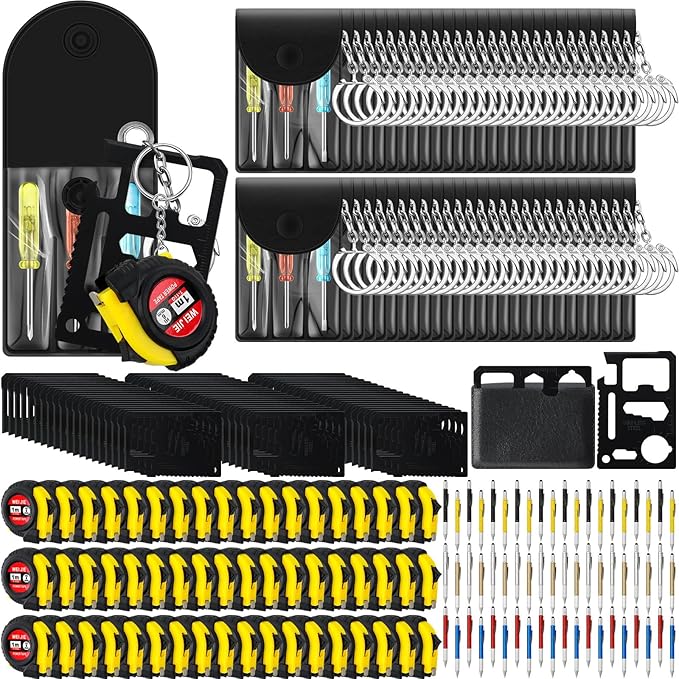 216 Pcs Mini Tape Screwdriver Keychain Set Valentine's Day Men Gifts Bulk Employee Appreciation Gift Bulk Multitool Pen Card for Adult Tool Party (Multicolor)
