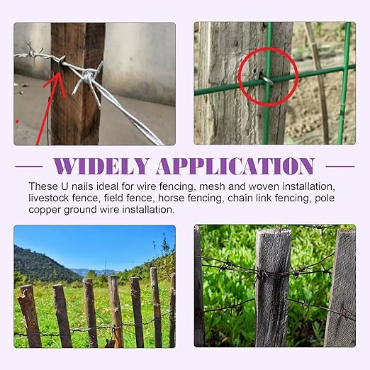 Swpeet 200Pcs 5/6" - 0.14"횞1.18" Steel Wire Staples, Concrete Metal Wire Twisting Fence, Fence Staple Nails, U Shaped Nails for Fencing, Wire Mesh and Woven Fencing