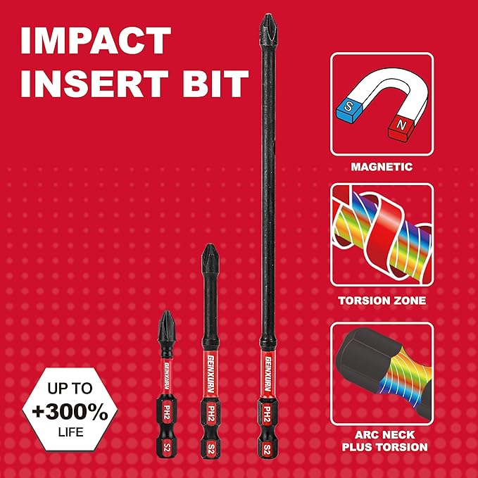 Impact Tough #2 Phillips Mixed 2/3/6 in. D2 Steel Long Extension Insert Driver Bits,30Pack 1/4 Inch Hex Shank Long Cross Magnetic PH2 Screwdriver Bits Set