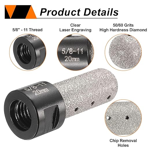 HARFINGTON Diamond Finger Bit 20mm Dia Dry Core Bit with 5/8"-11 Thread Diamond Chamfer Bit for Enlarging Shaping Milling Existing Holes on Porcelain Tile Ceramic Marble Countertop, Black