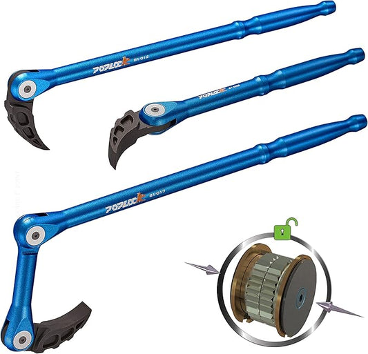 Poplock Indexing Pry Bar Set, 3-Piece Adjustable Pry Bars with Double Push-Lock | 8, 12 & 17 inch Double-Joint 121 Position Prybar for Automotive, DIY & Industrial Use