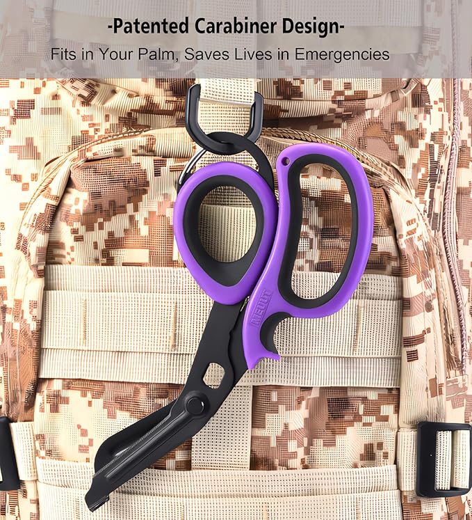 MEUUT 2 Pack Medical Scissors Trauma Shears with Carabiner design, 7.5" Fluoride Coated Non-stick Blades Bandage Scissor for Nurses, EMT, Household, outdoors