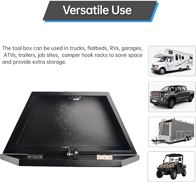 26’’ Trailer Tongue Tool Box, Steel Tool Storage Box for Trailer Tongue, Suitable for Truck, Trailer, Rv（26"*13.3"*12"-Black）
