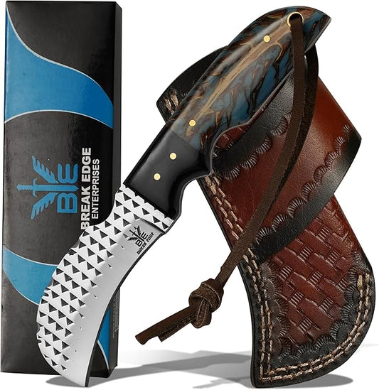 Handmade farier rasp Steel Lineman’s Hawkbill knife with Leather sheath, Heavy Duty Utility Knife blade Electrician Wire Skinning knife for professional.