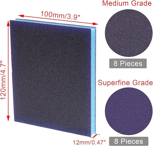 BokWin 16Pcs Sanding Sponge 100 Grit/ 220 Grit Sanding Blocks, Washable and Reusable Sand Sponge Kit (Medium Grade, Superfine Grade竊?Pcs 240-320 Grade, 8Pcs 800-1000 Grade)