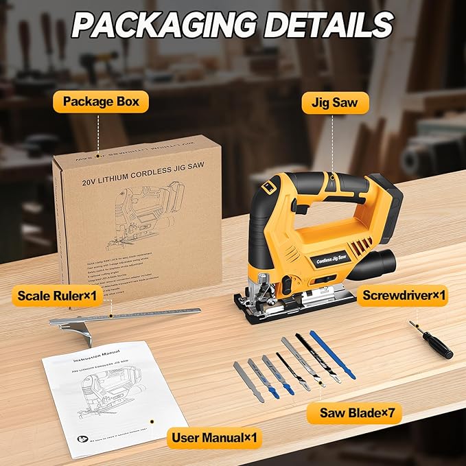Jig Saw Compatible with Dewalt 20V Max Battery (No Battery), Cordless Jig Saw Brushless Jigsaw Tool with LED Light, 0°- 45° Bevel Cuts, 3 Orbital Settings for Straight/Curve/Circle Cutting