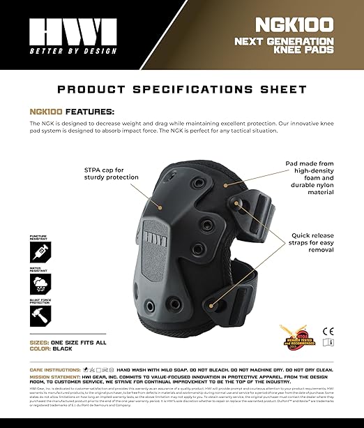 HWI Gear Next Generation Knee Pad for Protection: Combat, Mechanics, Construction, Hunting, Landscaping, Outdoor Survival, Heavy Duty Industrial Grade, Adjustable