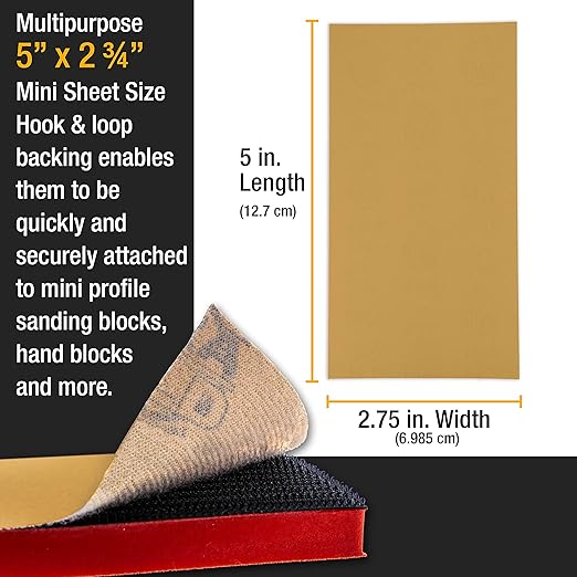 Dura-Gold Premium 5" x 2.75" Gold Sandpaper Sheets, 400 Grit (Box of 40) - Hook & Loop Backing, Wood Furniture Woodworking, Auto Paint - for Palm Sanders, Clip-On, Hand Sanding Blocks
