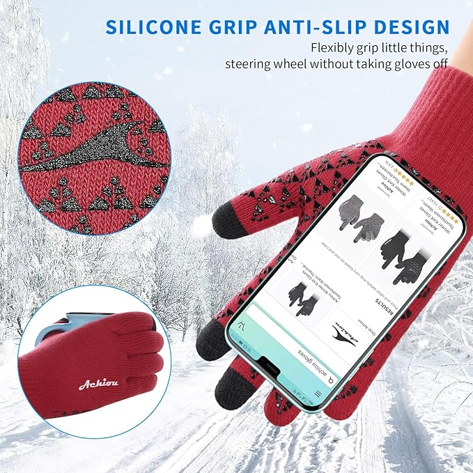 Achiou Winter Gloves, Glove for Men Women, Upgraded Touch Screen Texting Warm Running with Thermal Soft Knit Lining