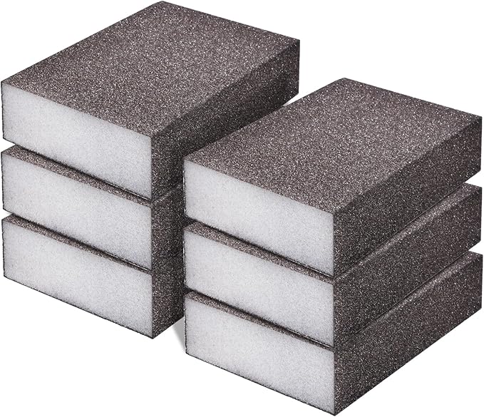 6 Pcs Sanding Sponge 60-80 Grits Coarse Wet Dry Sandpaper Sponges Washable & Reusable Sanding Blocks Four Sided Abrasive Sponge for Wood, Metal, Drywall & Furniture Polishing Gray