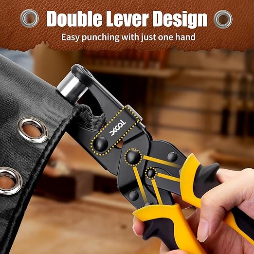 XOOL 2-in-1 Grommet Tool Kit, 1/2" & 3/8" 12mm&10mm Twist-Change Heads, Leathercraft Punching Tool with Magnetic System for Canvas, Leather, Tarps, DIY - 400PCS Grommets & Washers Included