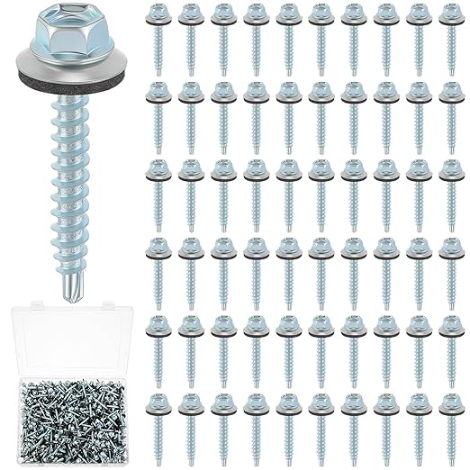 LEIFIDE 500 Pcs Metal Roofing Screws 10 x 1-1/2" Galvanized Hex Head Self Starting Metal to Wood Siding Screw (Sliver)