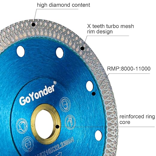 GoYonder 5pcs 5" Grinder Blades Tile Blade, Diamond Saw Blade for Cutting Porcelain Tiles Granite, 115mm Tile Cutting Blade for Angle Grinder